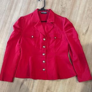 Red Fit and Flare Blazer with Silver Buttons